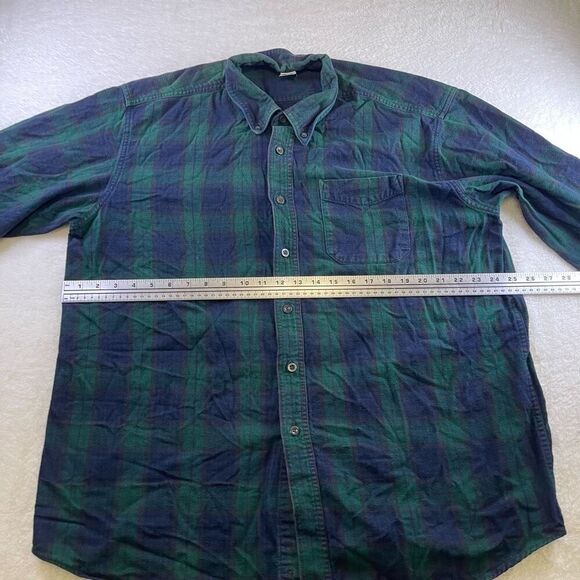 LL Bean Relaxed Mens XL Green Blue Blackwatch Plaid Tartan Button Down Flannel - Picture 5 of 10